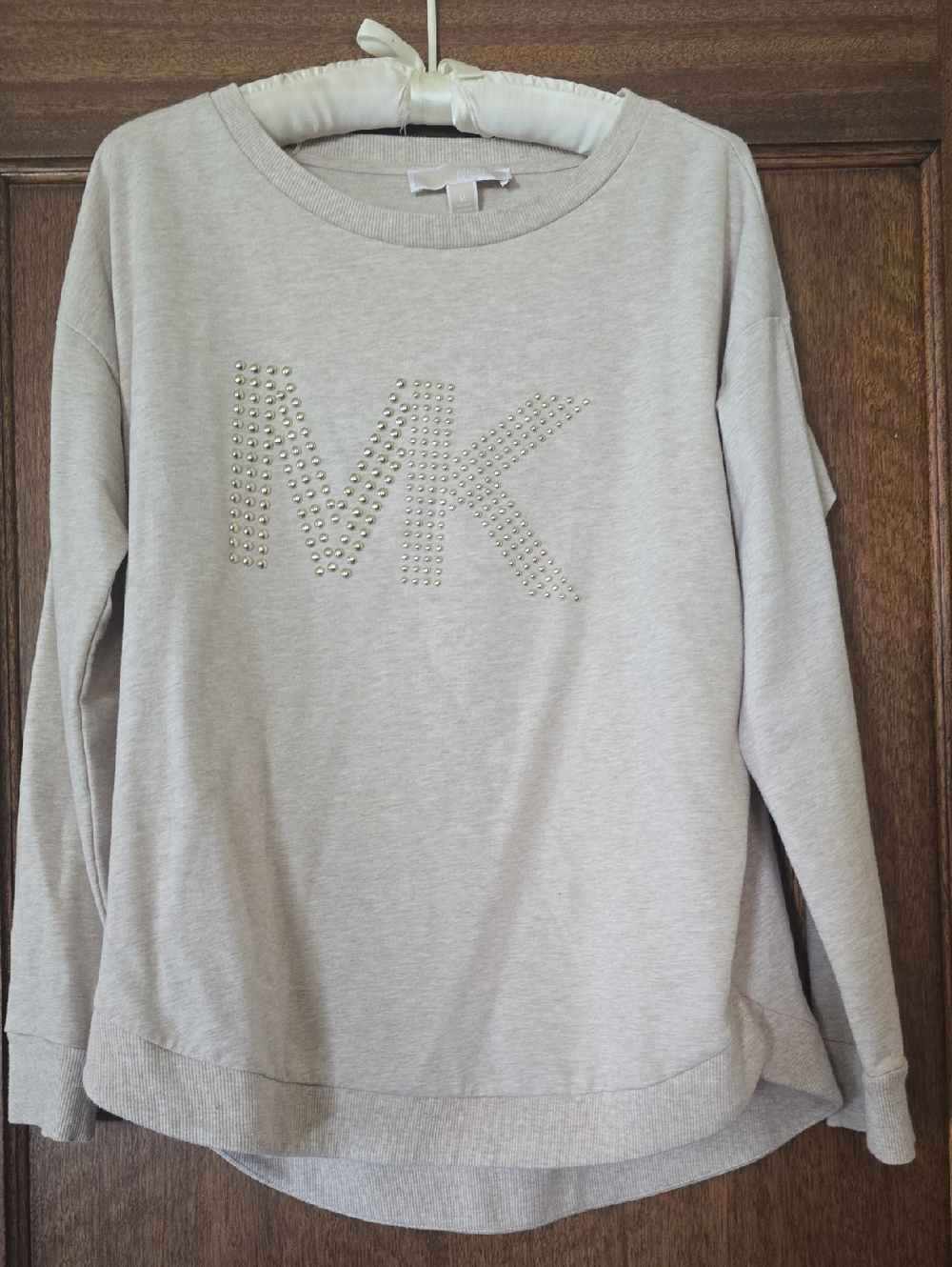 Michael Kors Beige Crewneck Sweatshirt with Studded MK